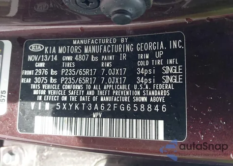 2015 Kia Sorento Lx z USA, uszkodzony, nr VIN 5XYKT3A62FG658846